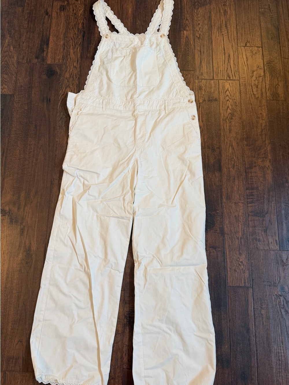 Abercrombie & Fitch Cream Lace-Trim Women's Overalls
